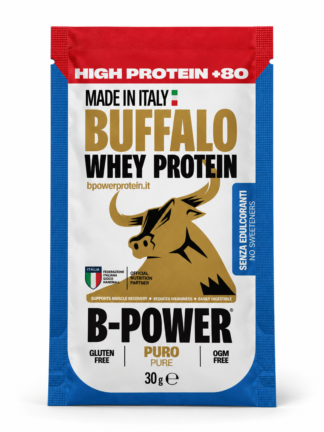+80 High Protein senza Edulcoranti - Buffalo Whey Gusto Puro - Proteine in Polvere - Bustina Monodose